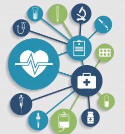Medical concept background. Icons of medical equipment, diagnostics and medicine. Abstract medicine background. Vector illustration.